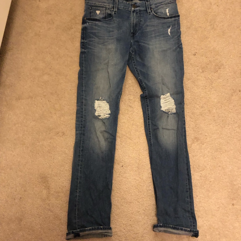 Guess Blue Skinny Jeans with Distressed Details